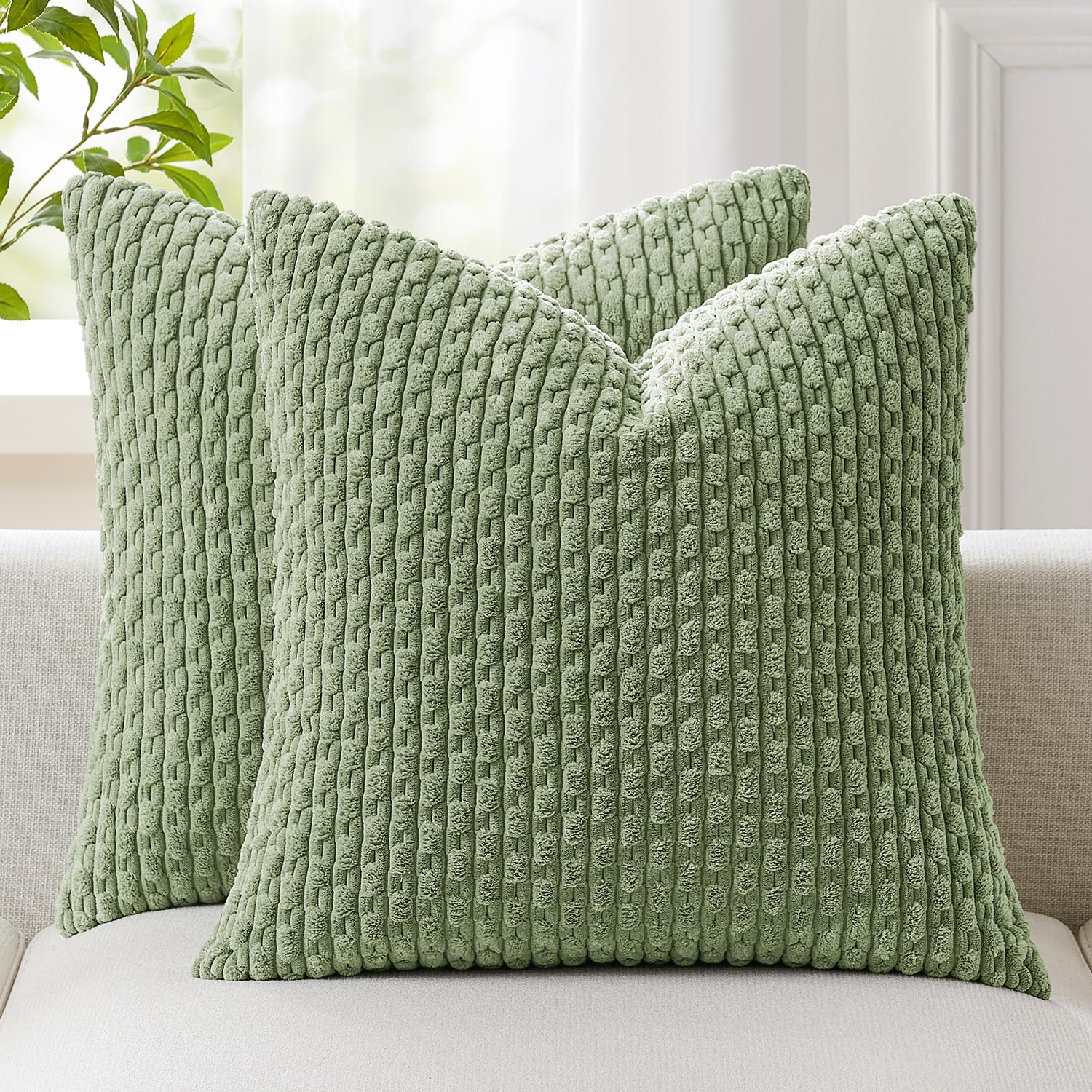 Kevin Textile Solid Decorative Boho Striped Corduroy Throw Pillow Covers