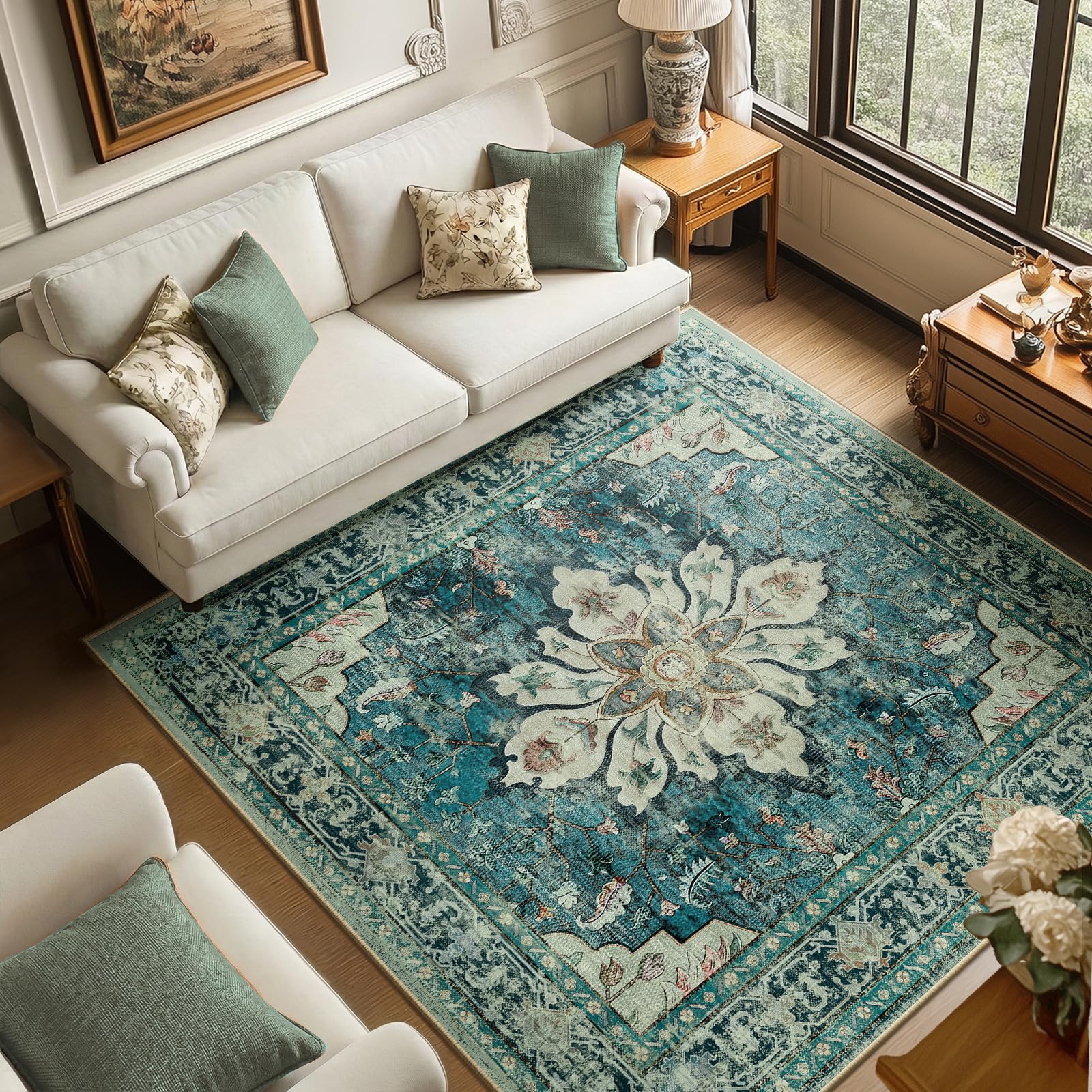 RELEANY Washable Floral Area Rug