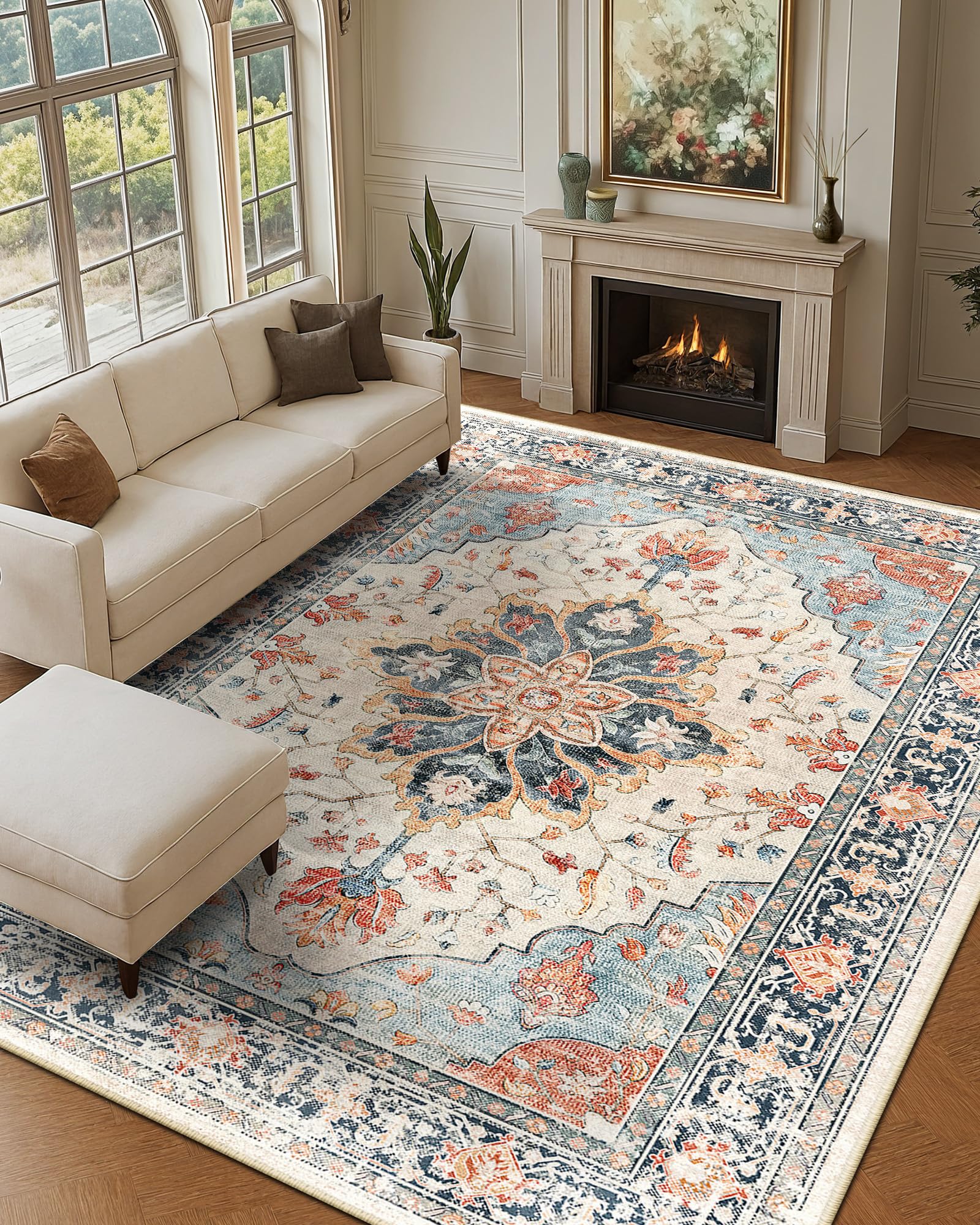 RELEANY Washable Floral Area Rug
