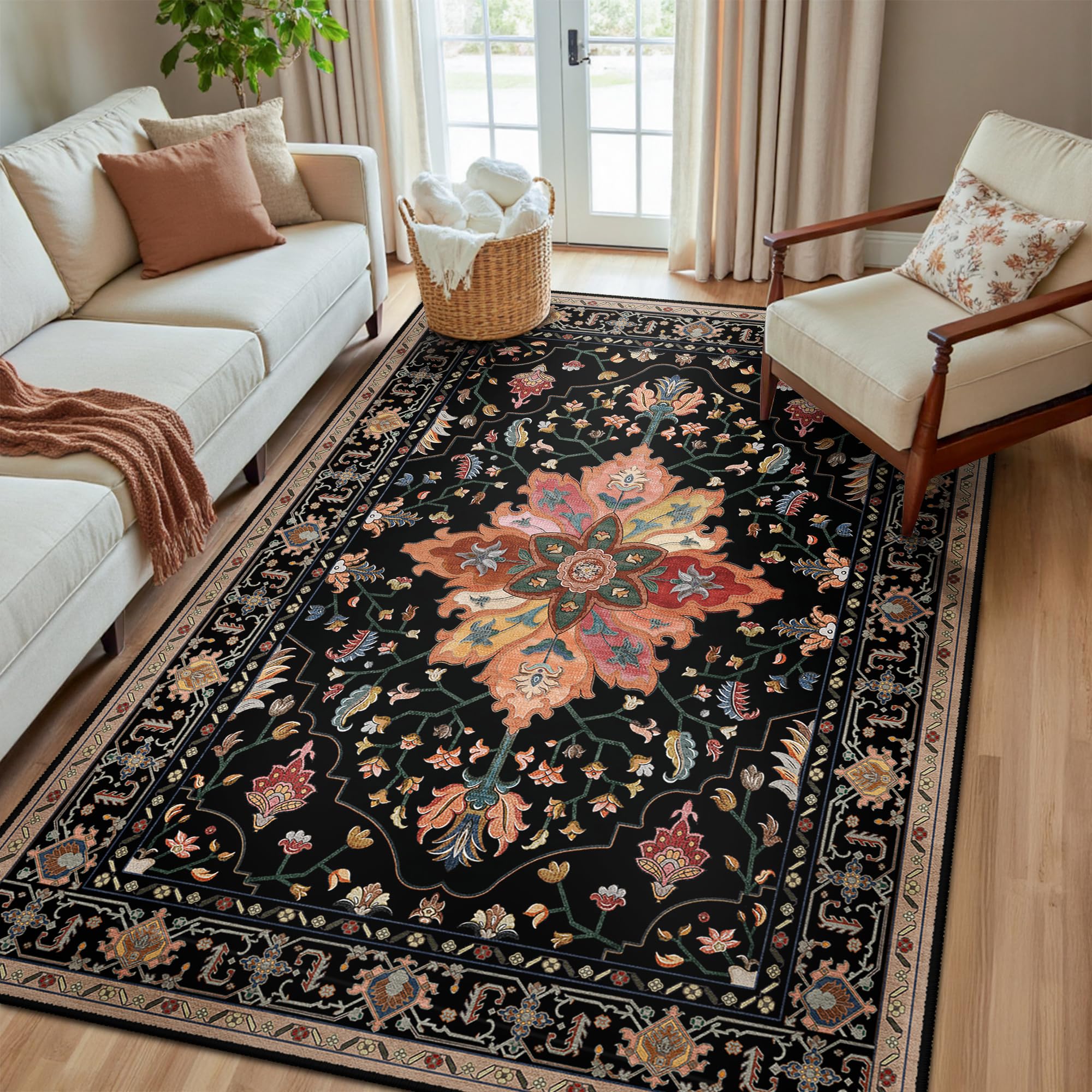 RELEANY Washable Floral Area Rug