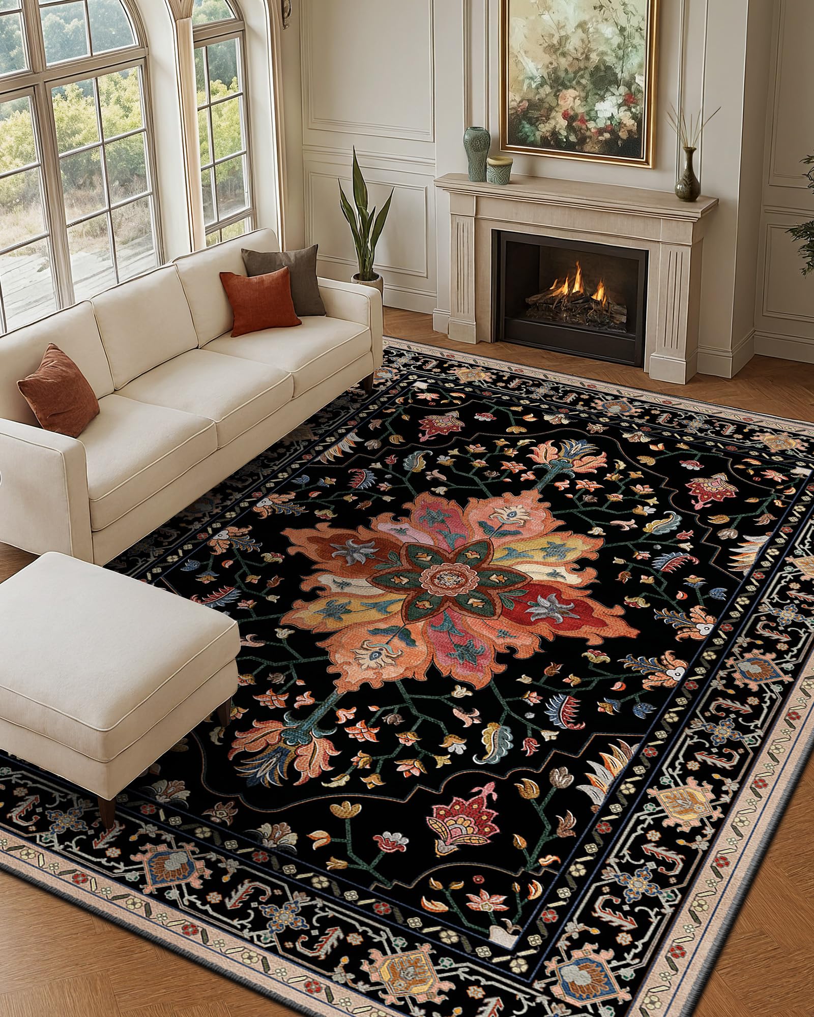 RELEANY Washable Floral Area Rug