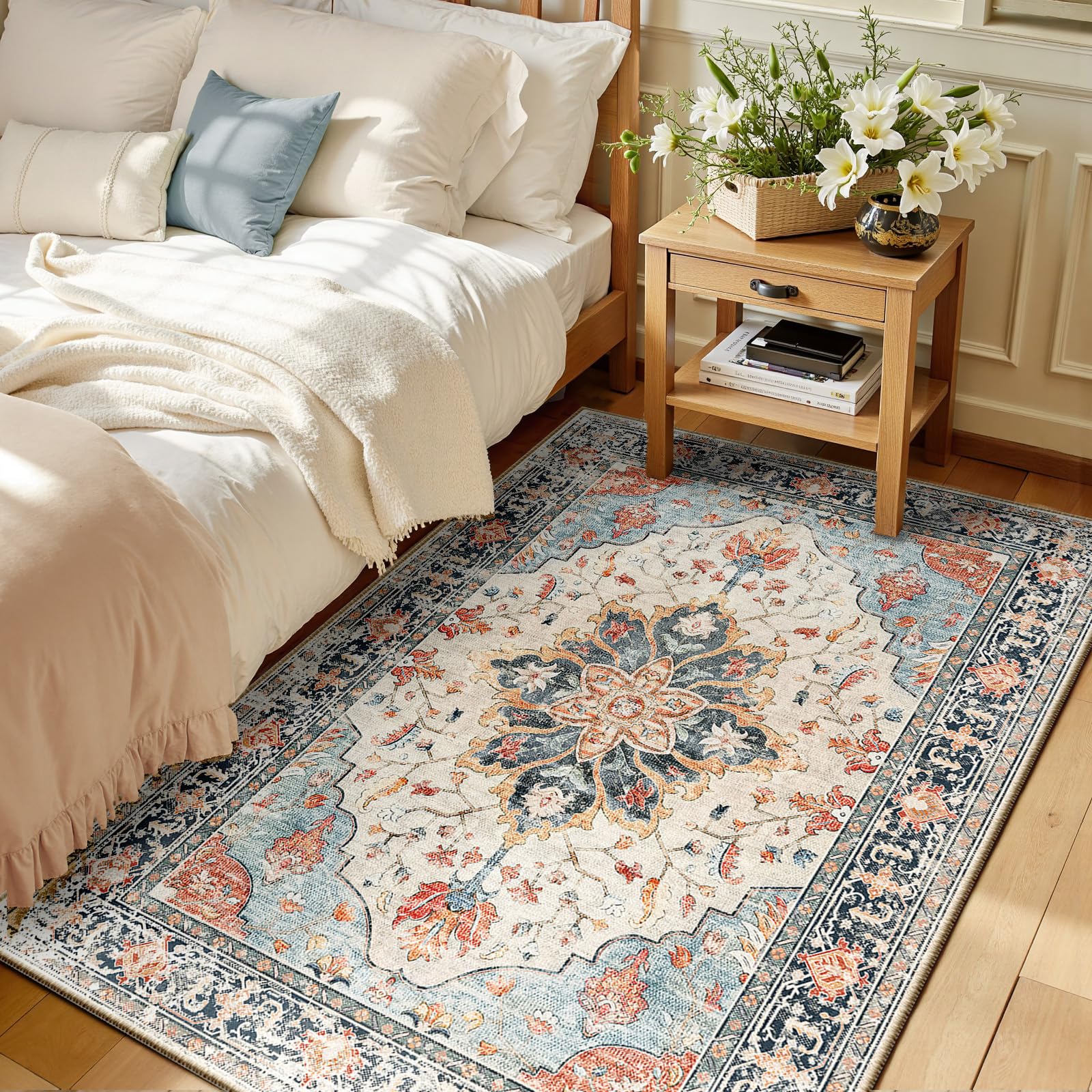 RELEANY Washable Floral Area Rug