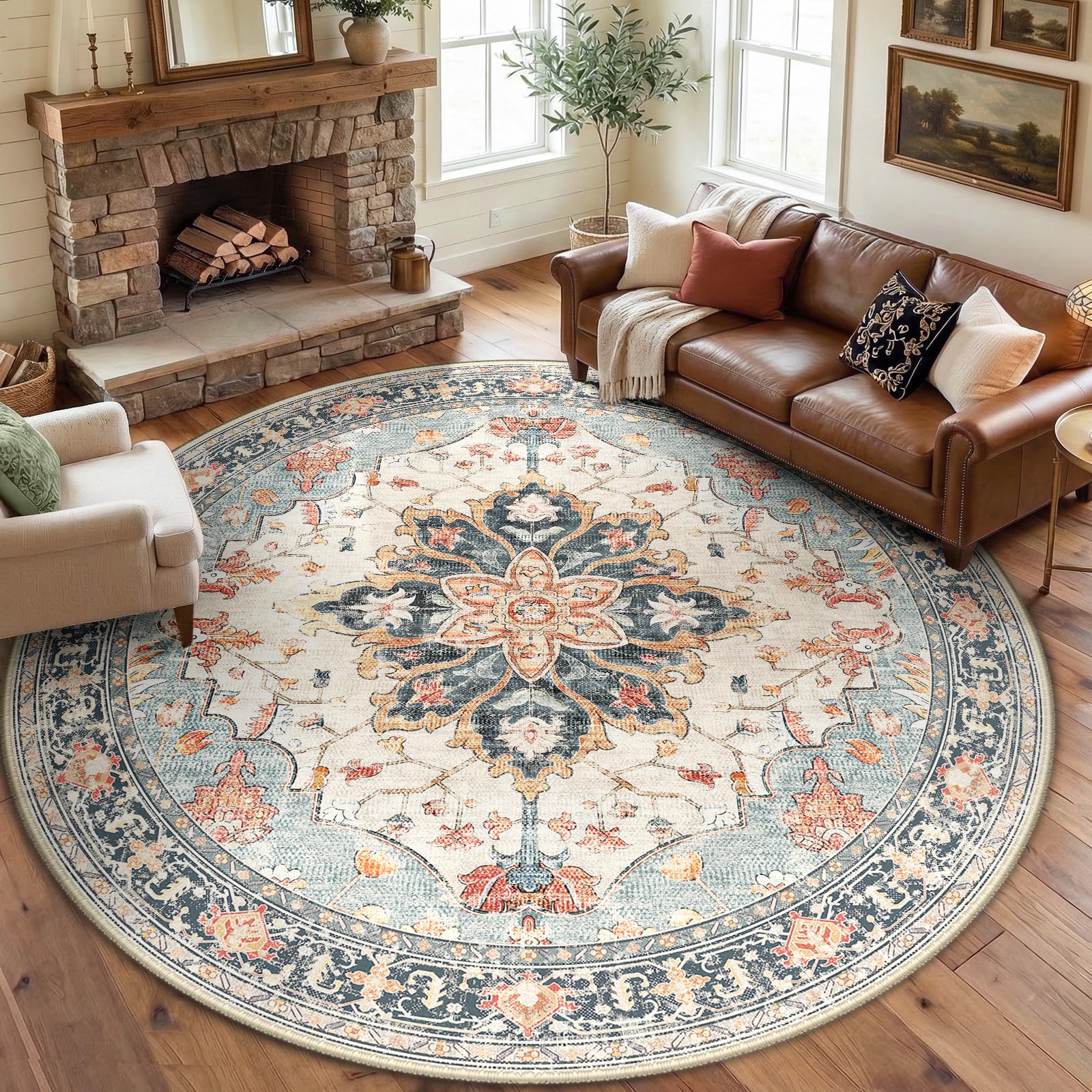 RELEANY Washable Floral Area Rug