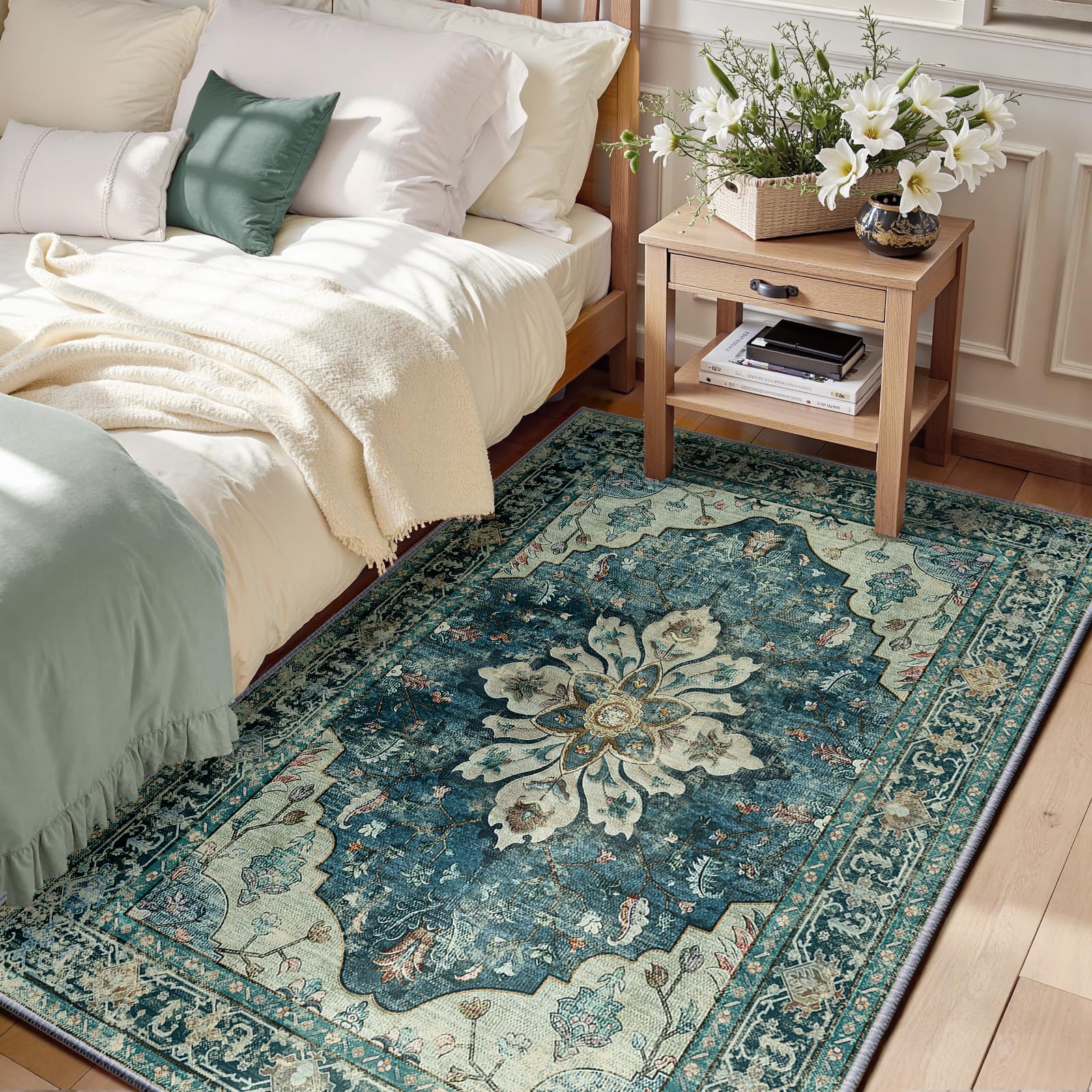 RELEANY Washable Floral Area Rug