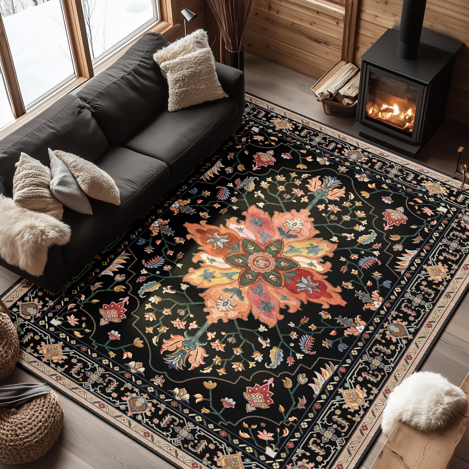 RELEANY Washable Floral Area Rug