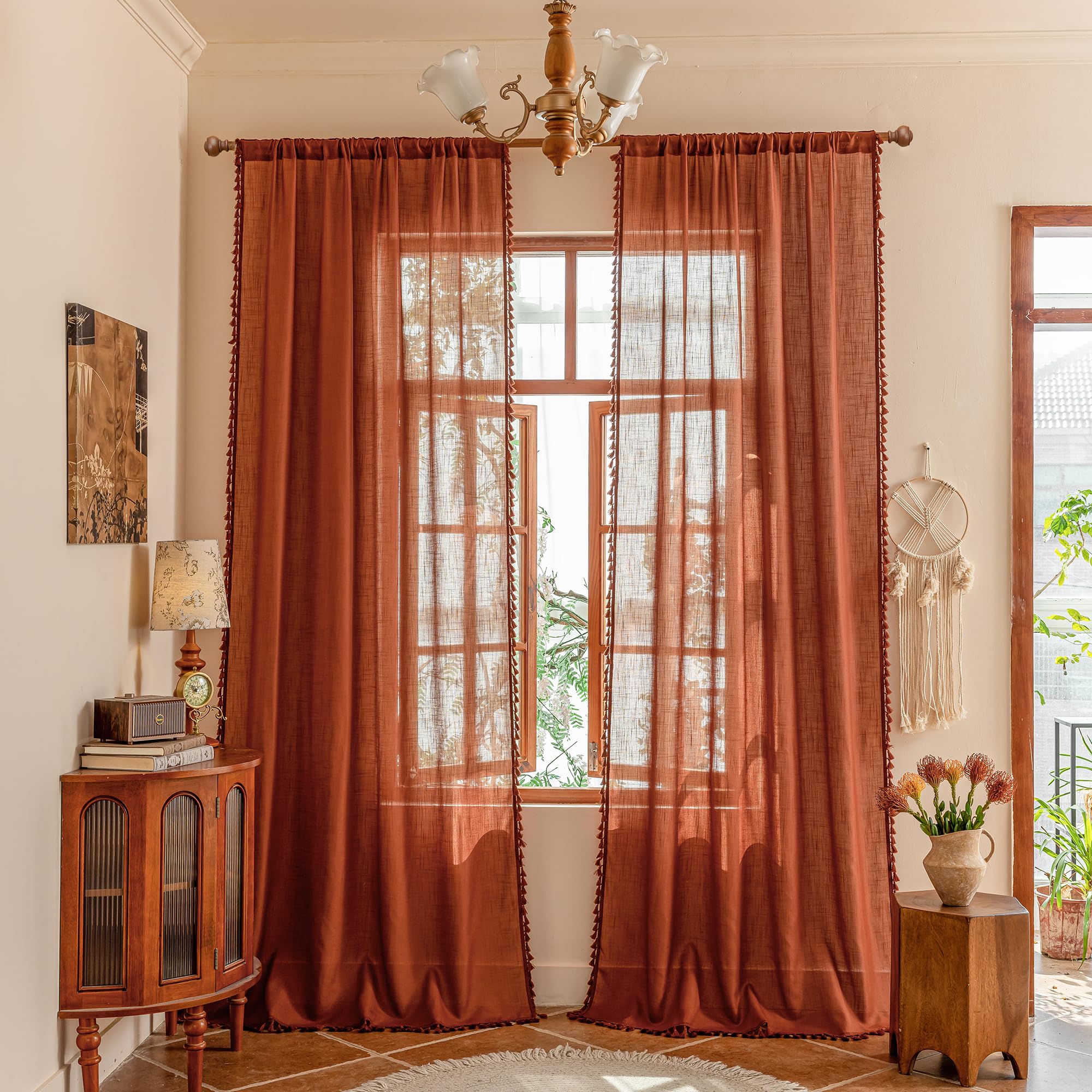 MYSKY HOME Semi Sheer Boho Curtains