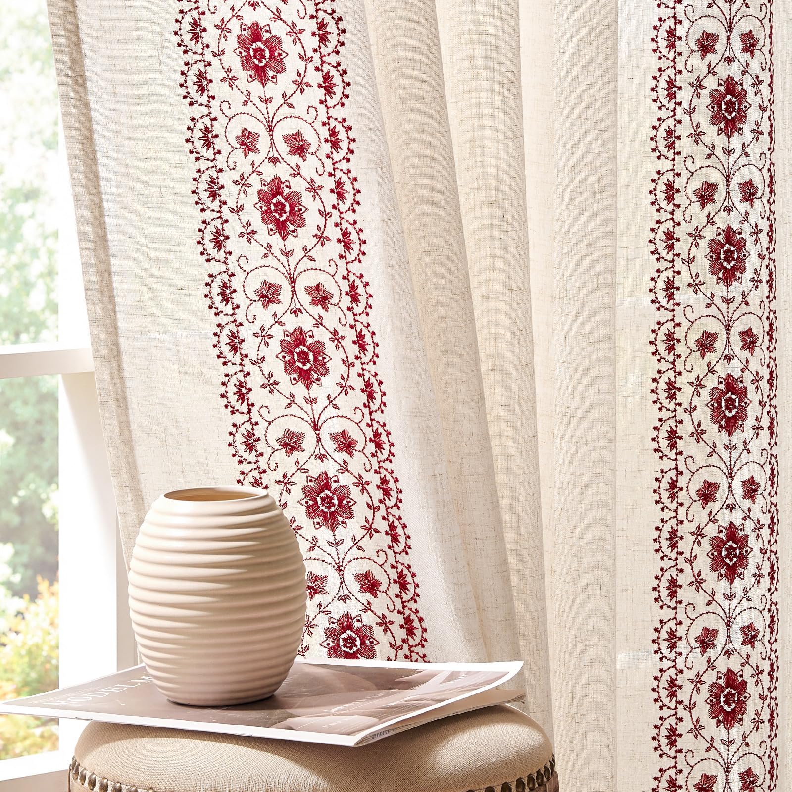 jinchan Embroidered Boho Curtains
