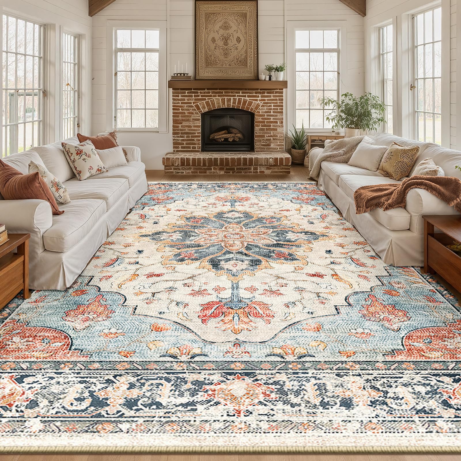 RELEANY Washable Floral Area Rug