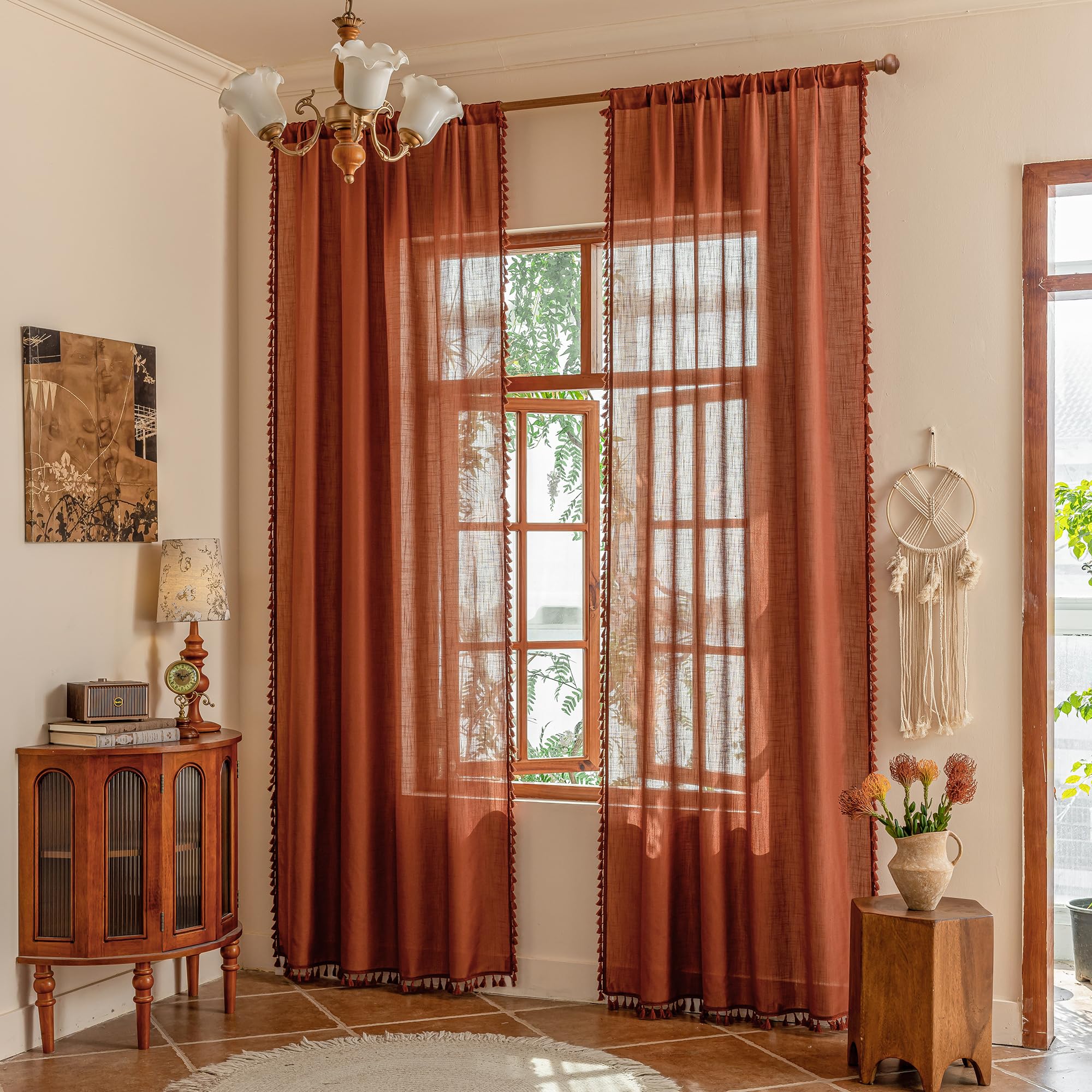 MYSKY HOME Semi Sheer Boho Curtains