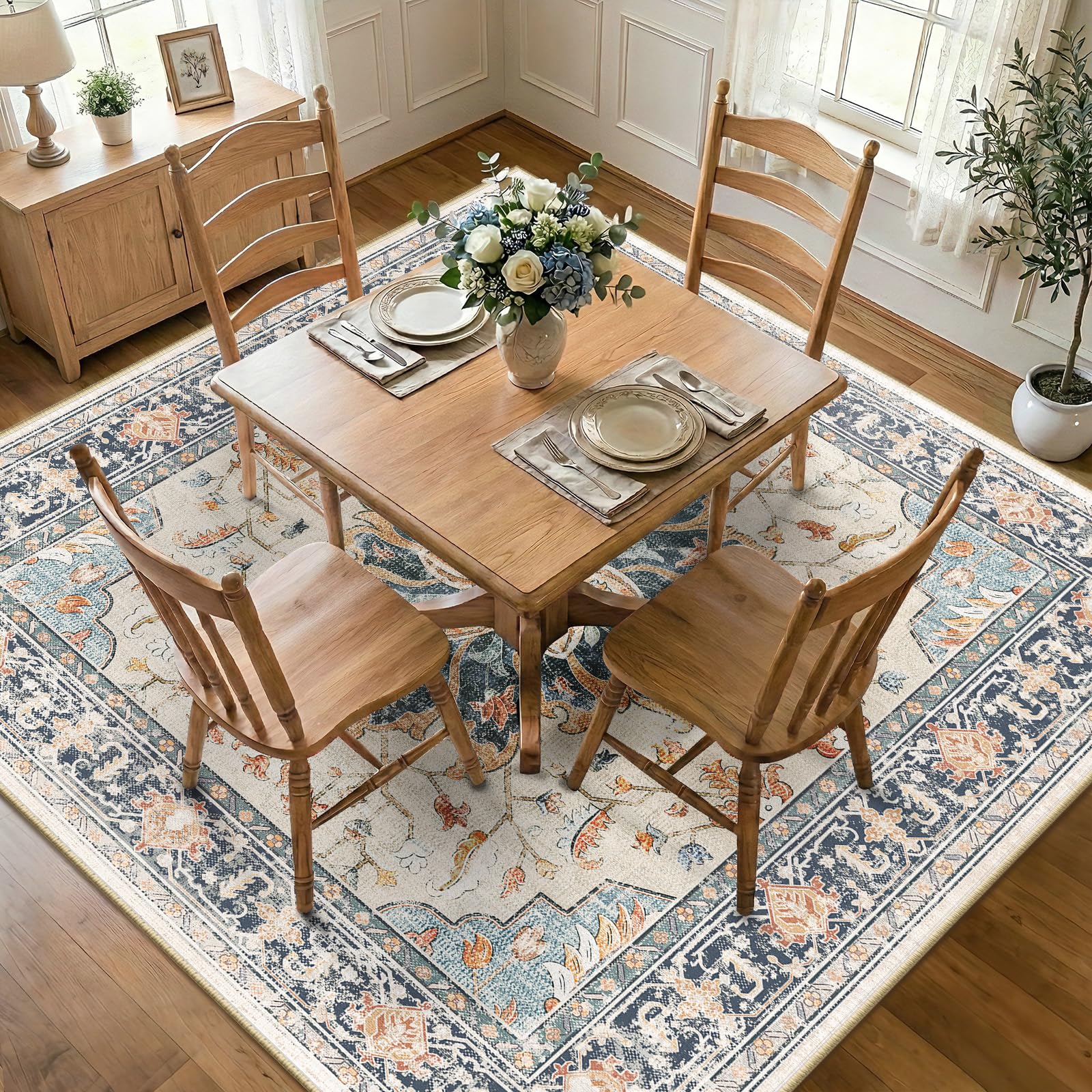 RELEANY Washable Floral Area Rug