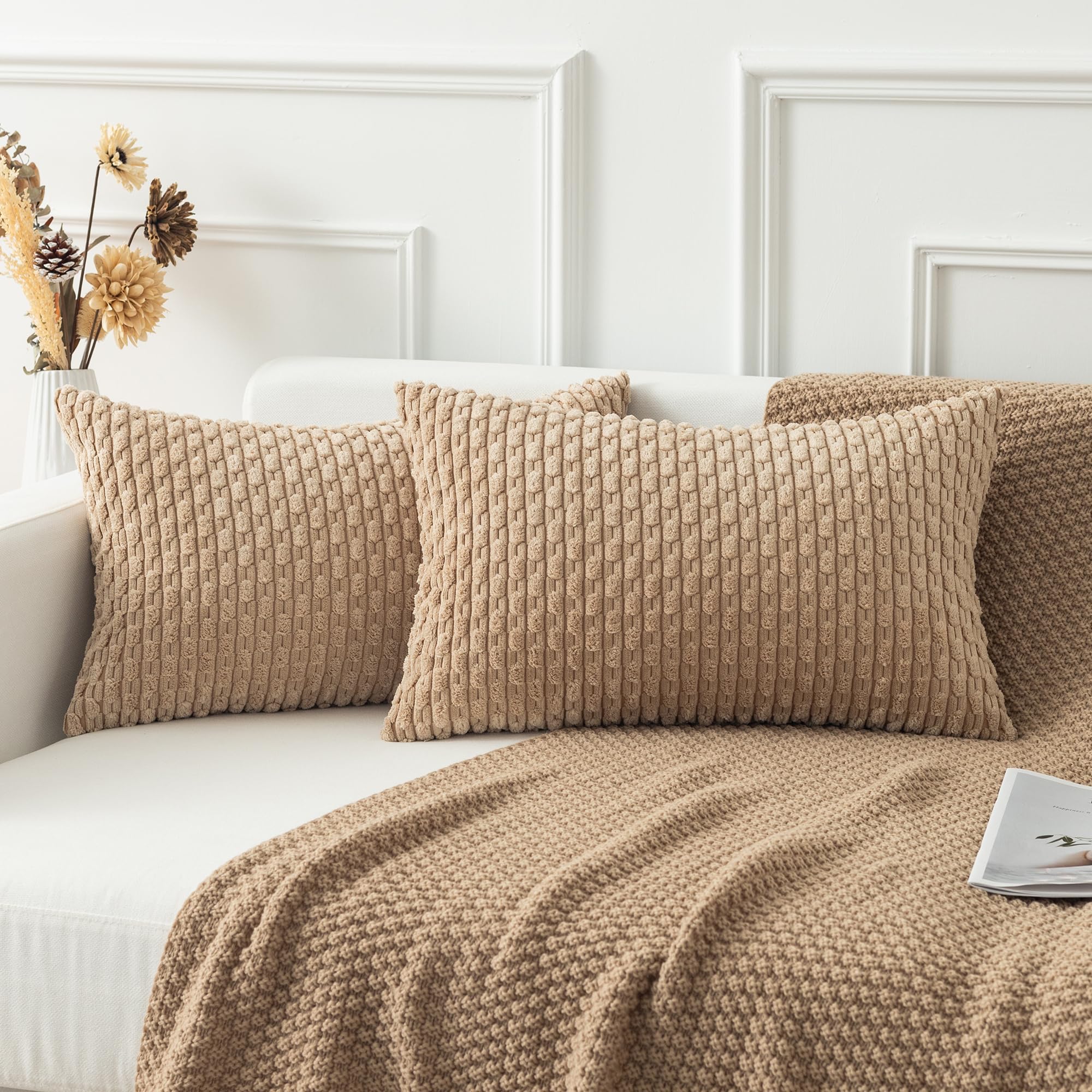 Kevin Textile Solid Decorative Boho Striped Corduroy Throw Pillow Covers