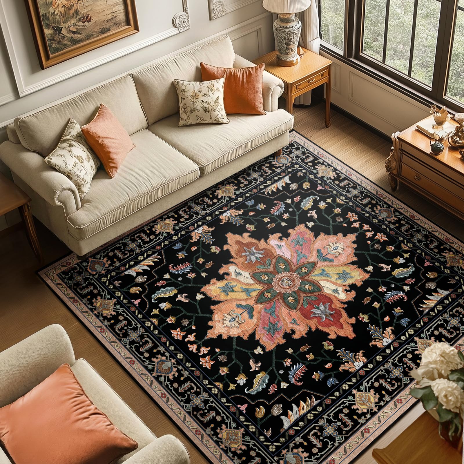 RELEANY Washable Floral Area Rug