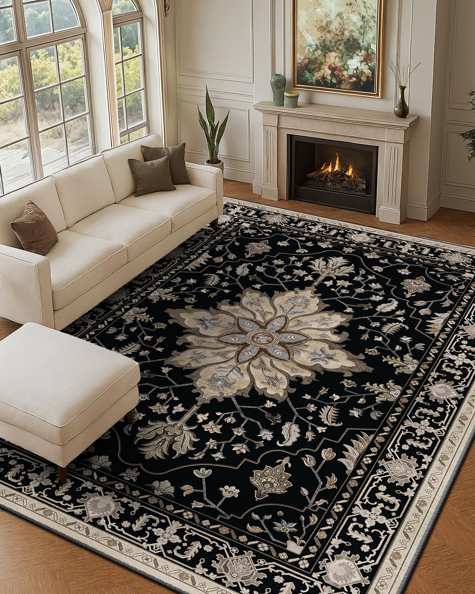 RELEANY Washable Floral Area Rug