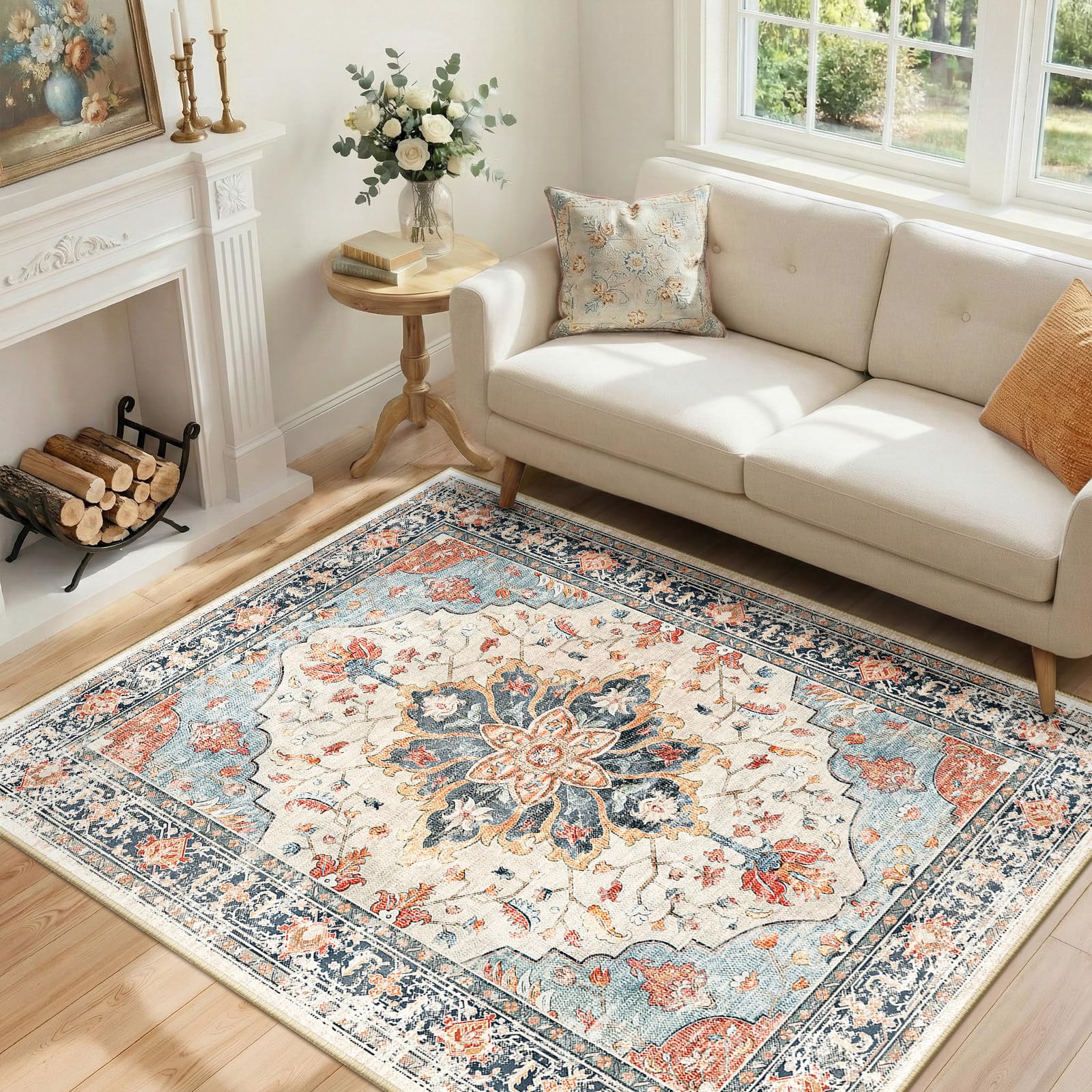 RELEANY Washable Floral Area Rug
