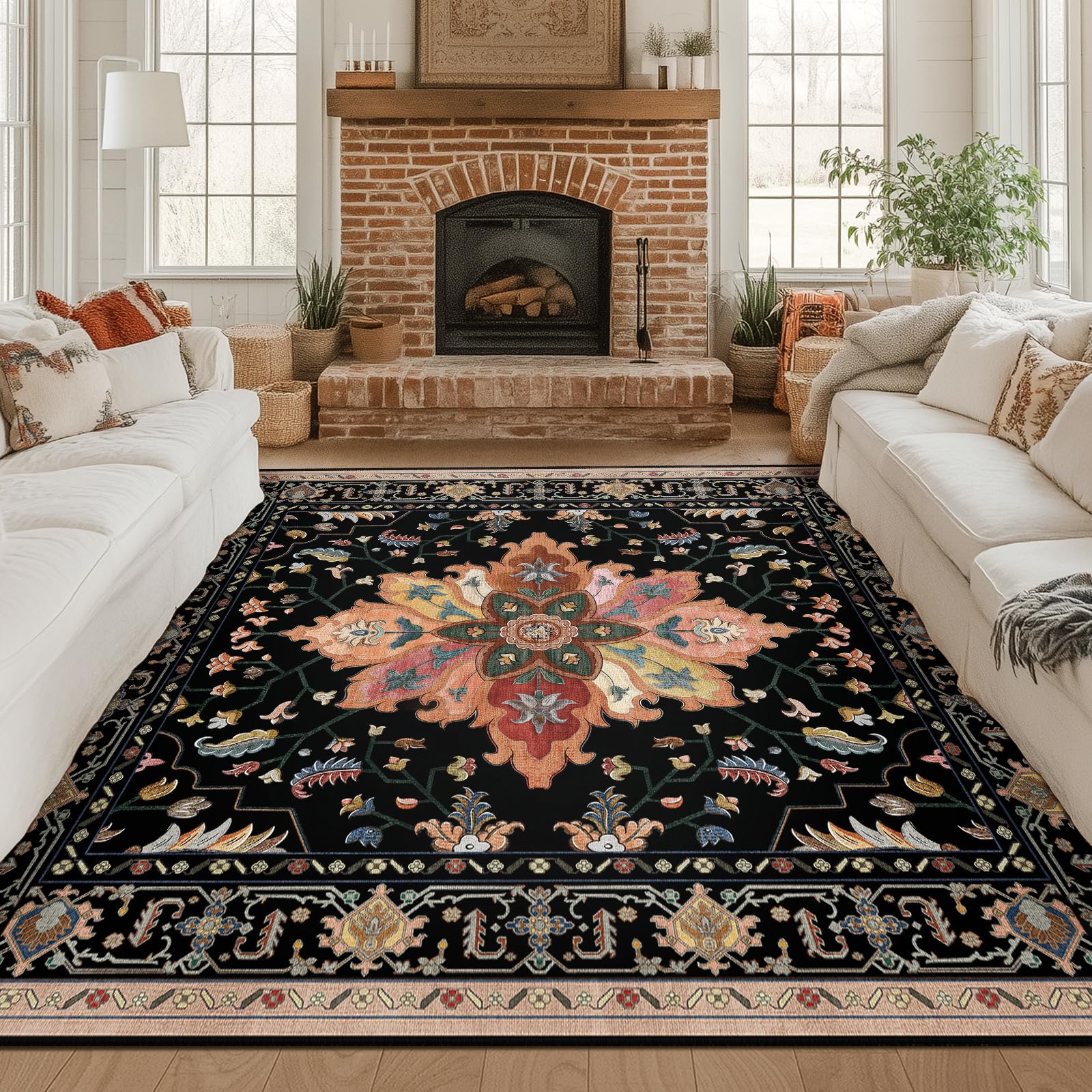 RELEANY Washable Floral Area Rug