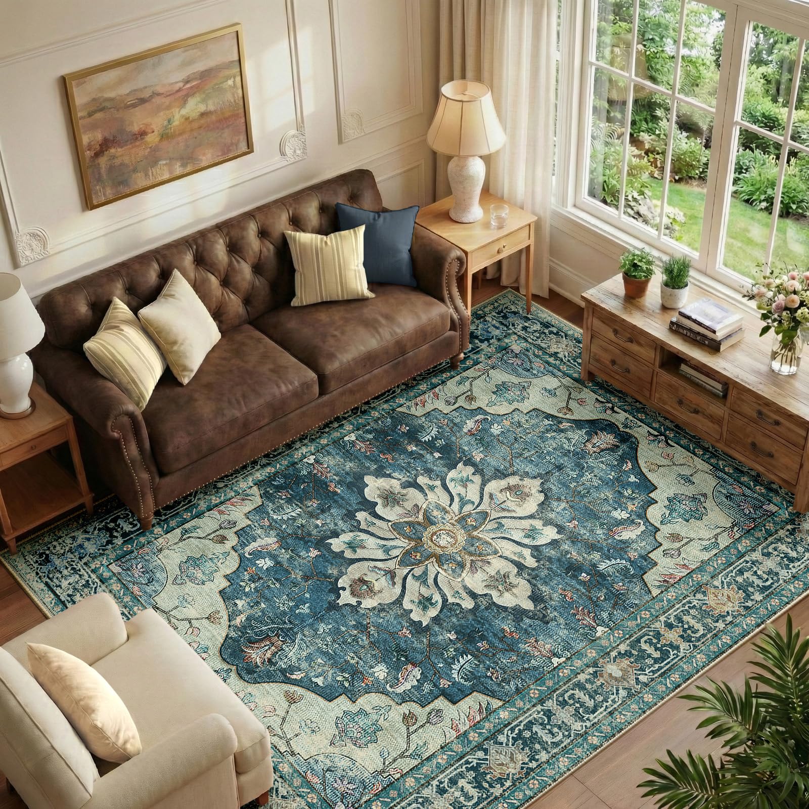RELEANY Washable Floral Area Rug