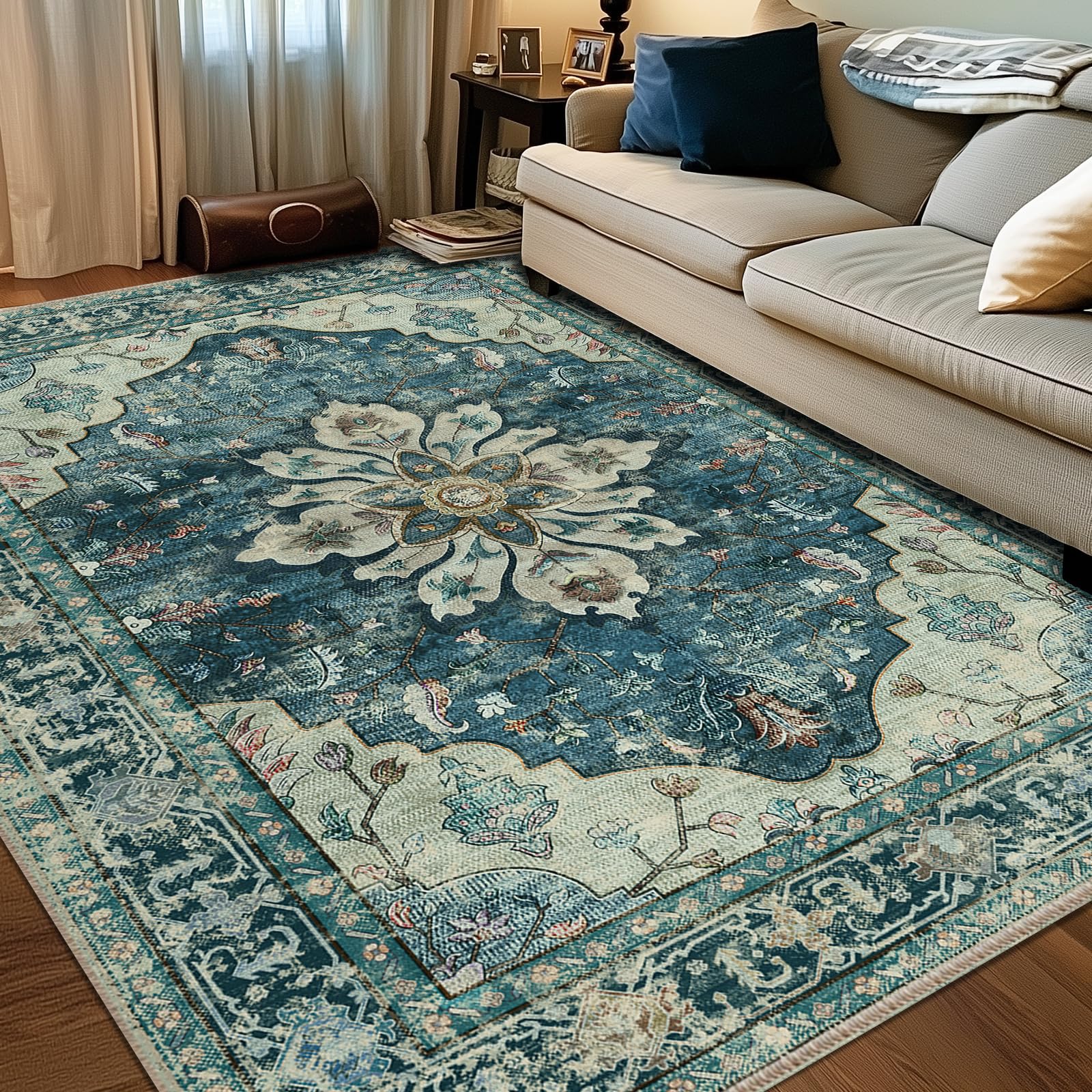 RELEANY Washable Floral Area Rug