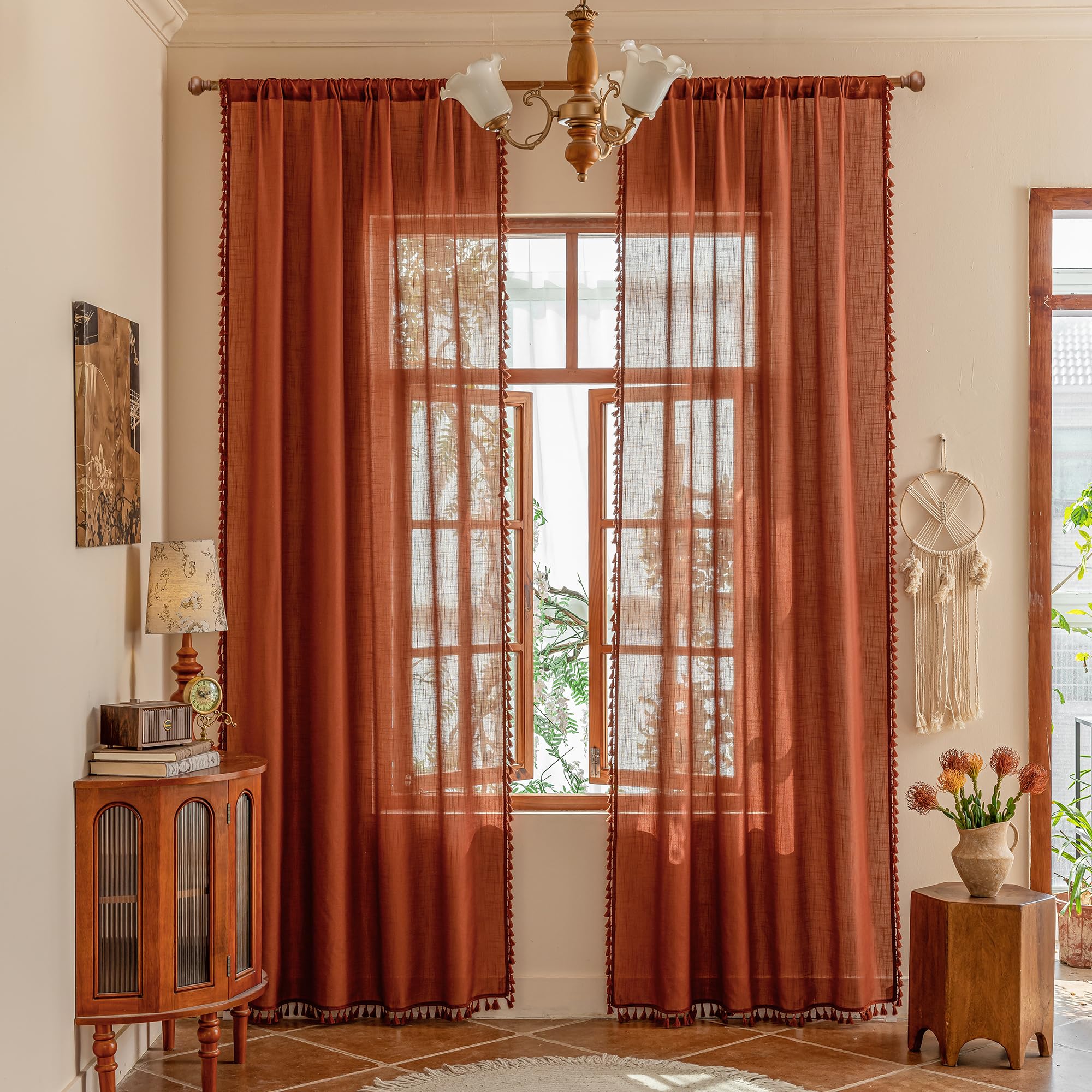 MYSKY HOME Semi Sheer Boho Curtains
