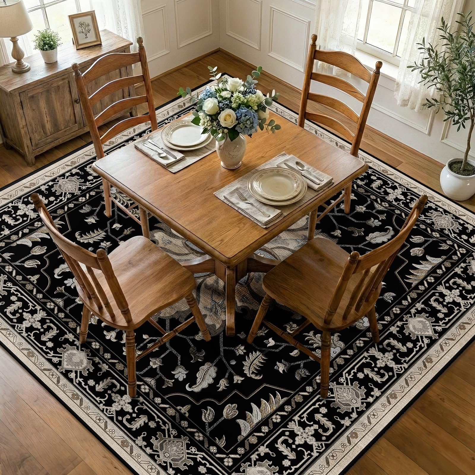 RELEANY Washable Floral Area Rug