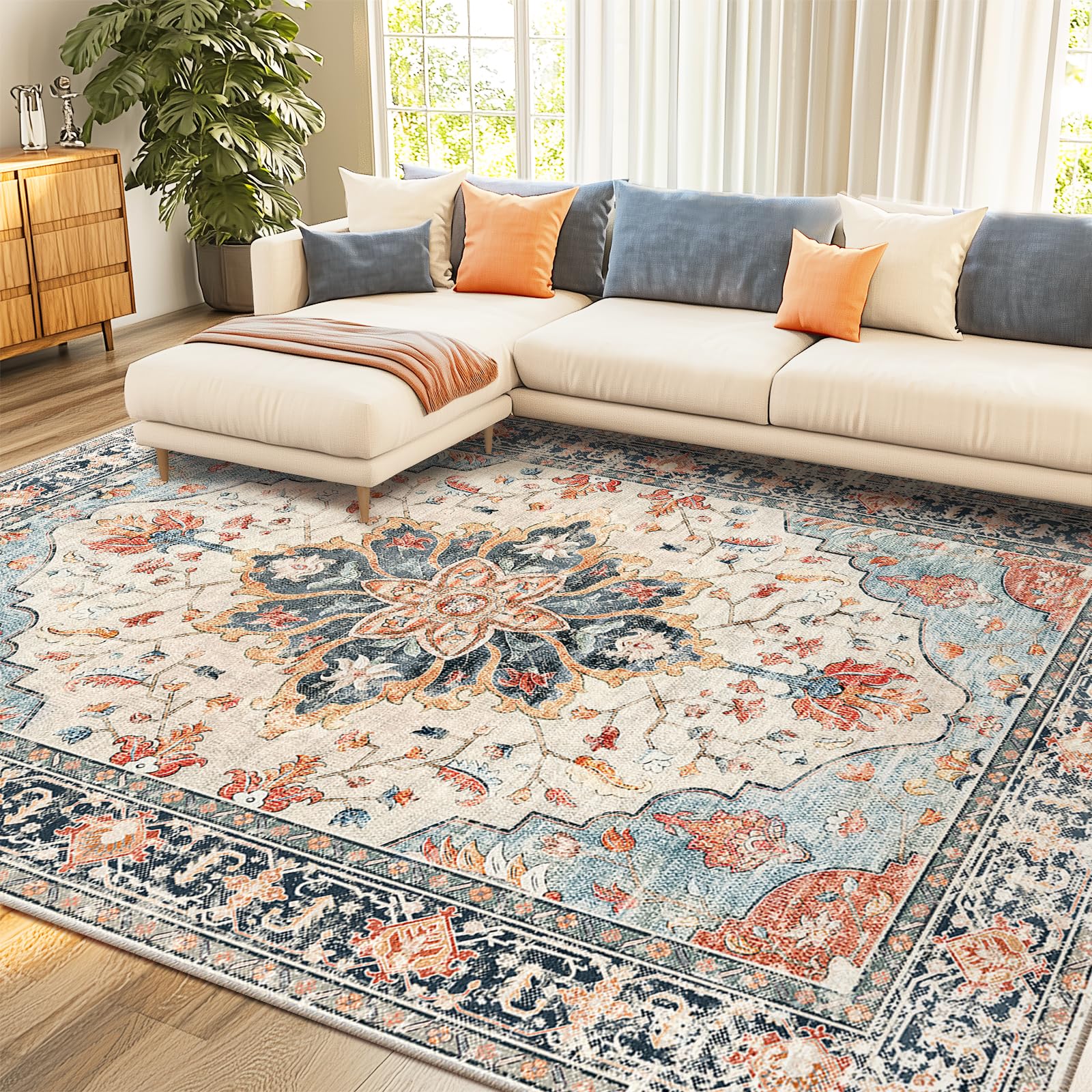 RELEANY Washable Floral Area Rug