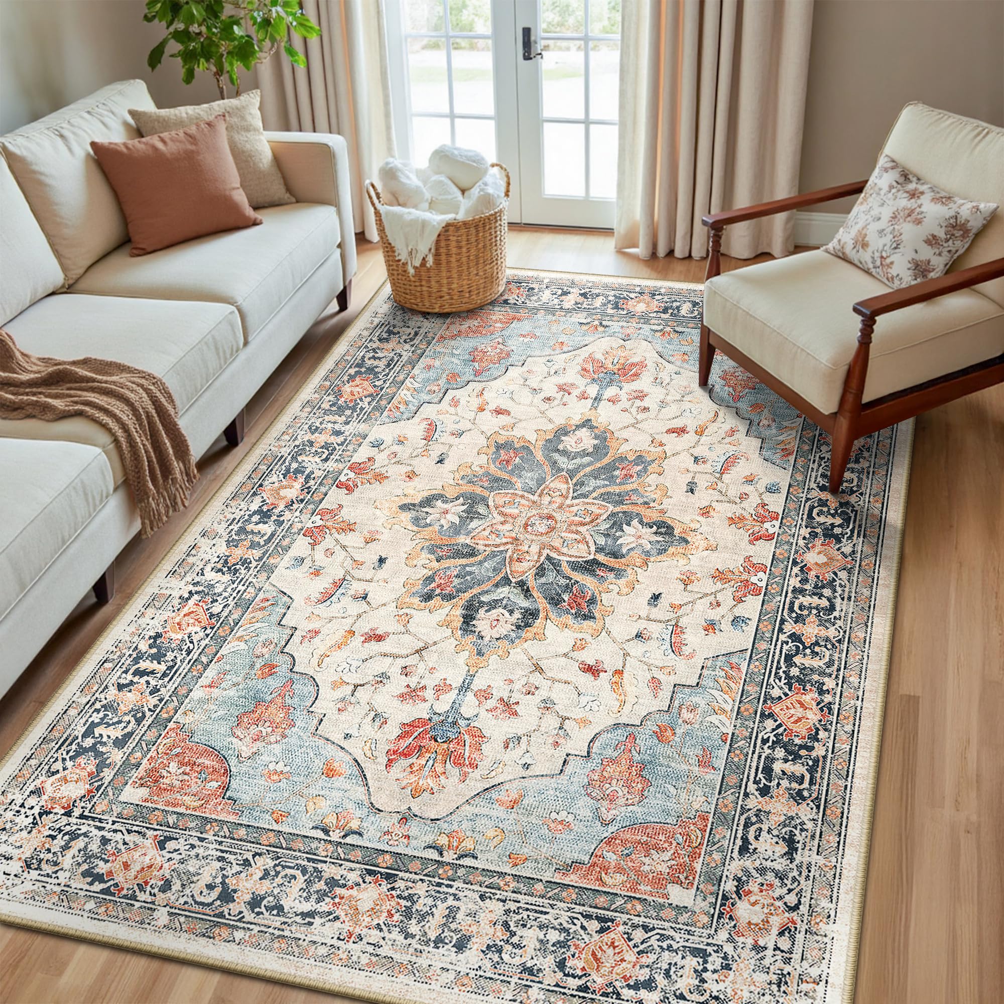 RELEANY Washable Floral Area Rug