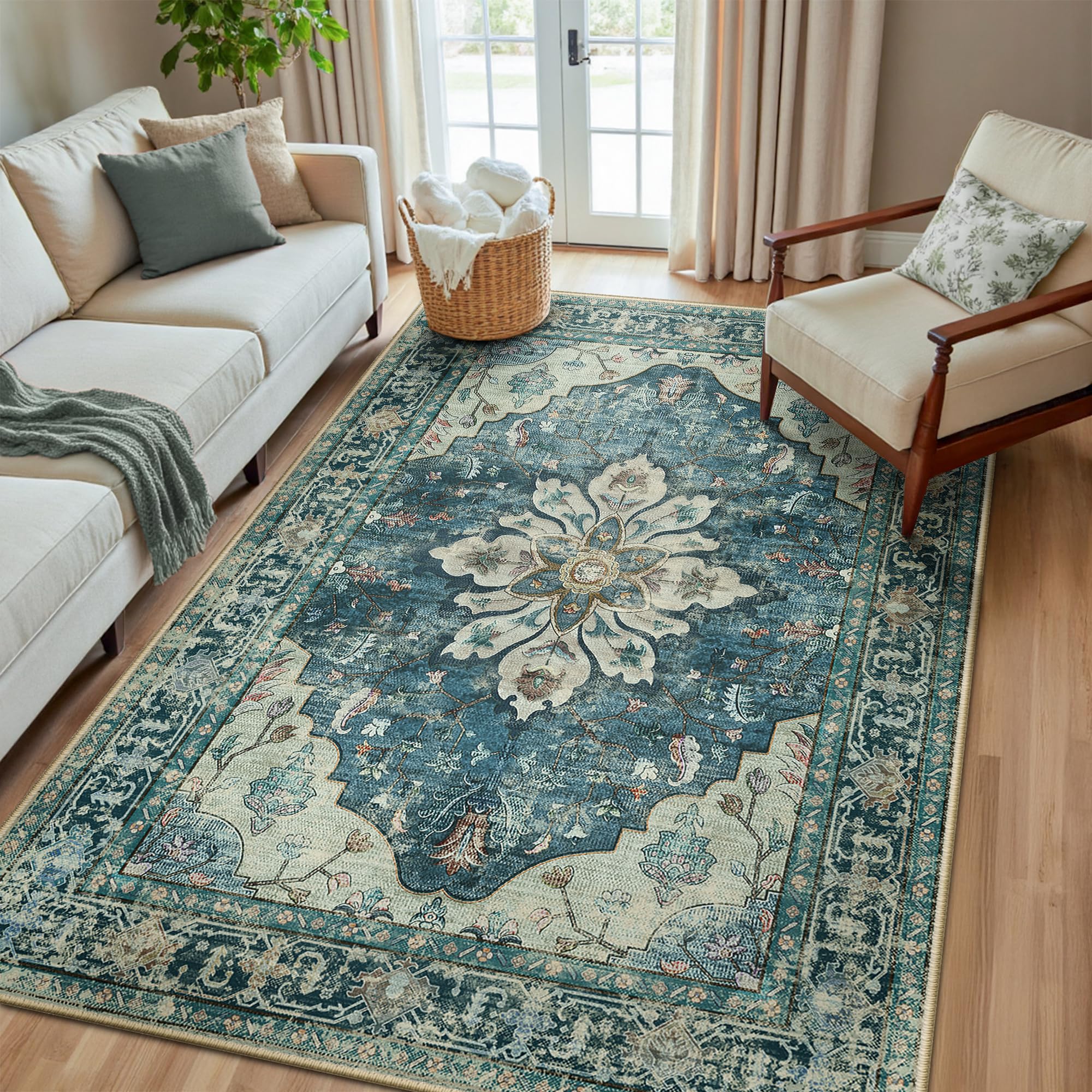 RELEANY Washable Floral Area Rug
