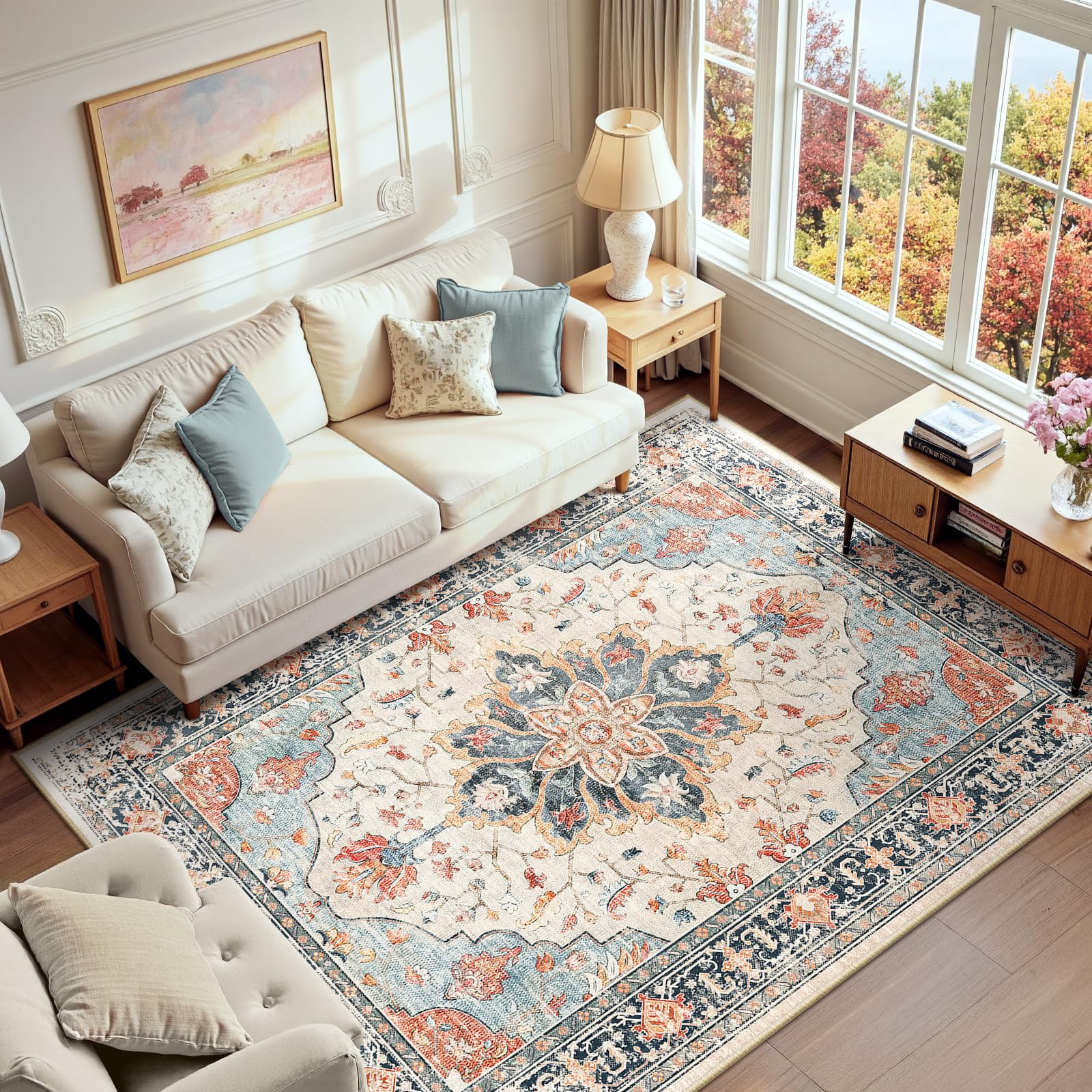 RELEANY Washable Floral Area Rug