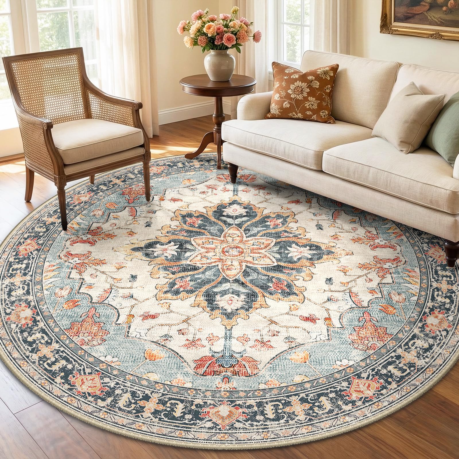RELEANY Washable Floral Area Rug